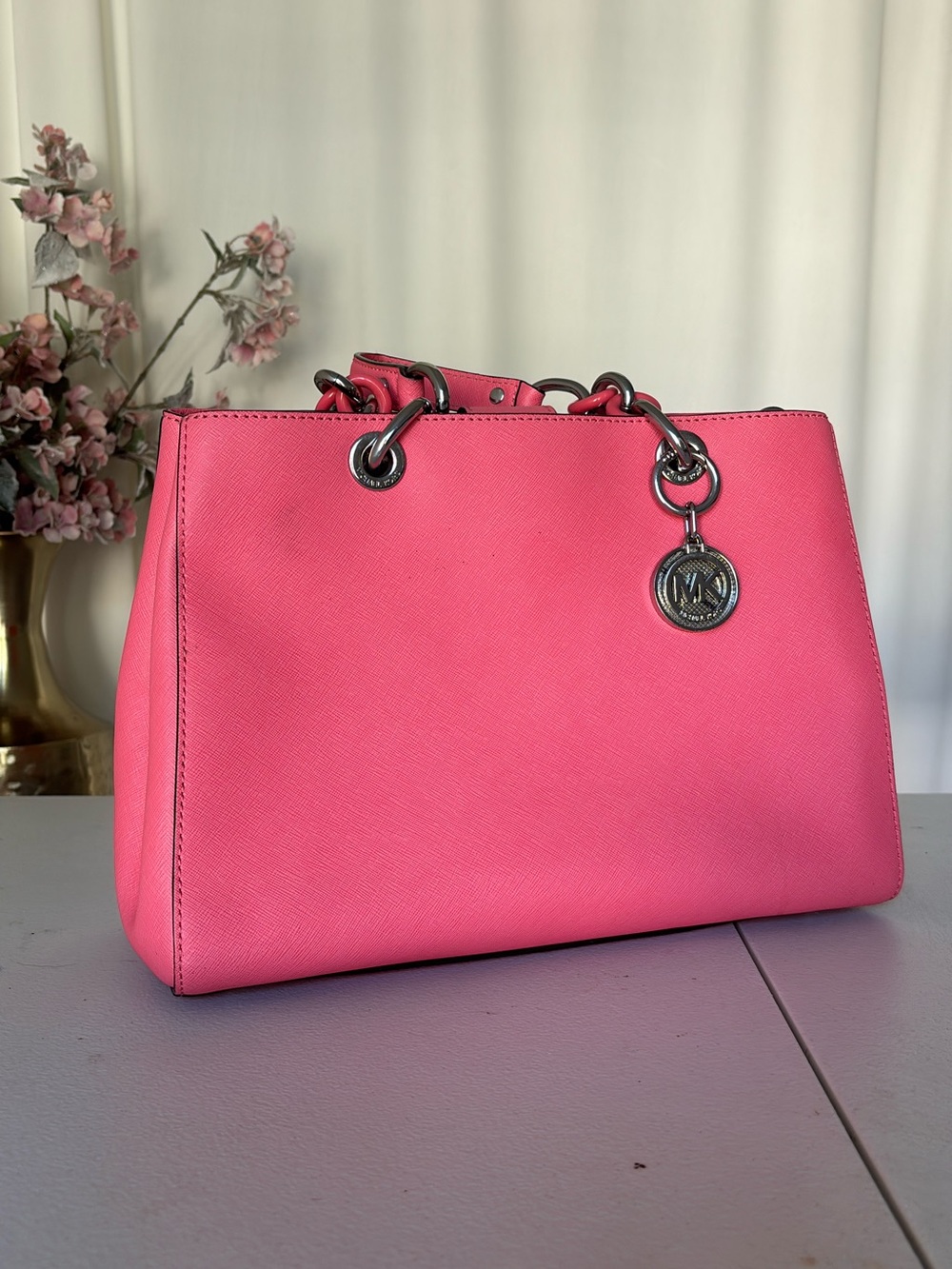 Michael Kors Bright Pink Saffiano Leather Chain-Handle Shoulder Bag